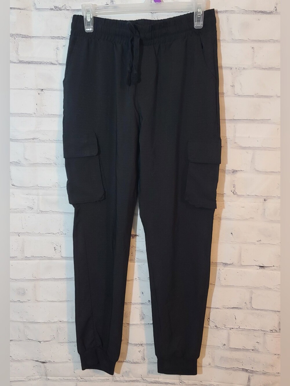 Sugar Rain Black Cargo Jogger Pants Drawstring Elastic Waist, L
